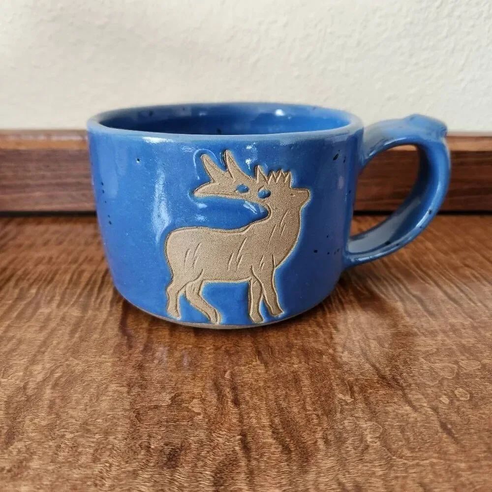 Collo moose mug blue chunky large cabin drinkware Colorado winter cozy